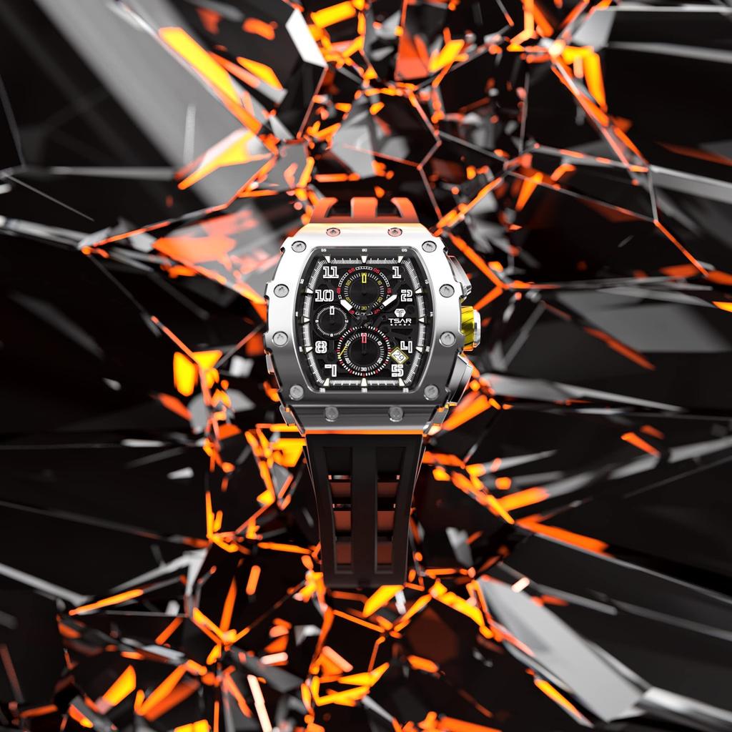 TSAR BOMBA Skeleton Mechanical Automatic Watch with Ceramic Japanese Tonneau Silicone 50M Water Luminous Luxury Watch for and Casual Wear Men's