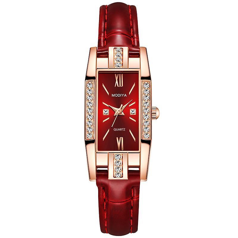 Exquisite Women's Square Dial Quartz Watch with Green Strap and Diamond Accents
