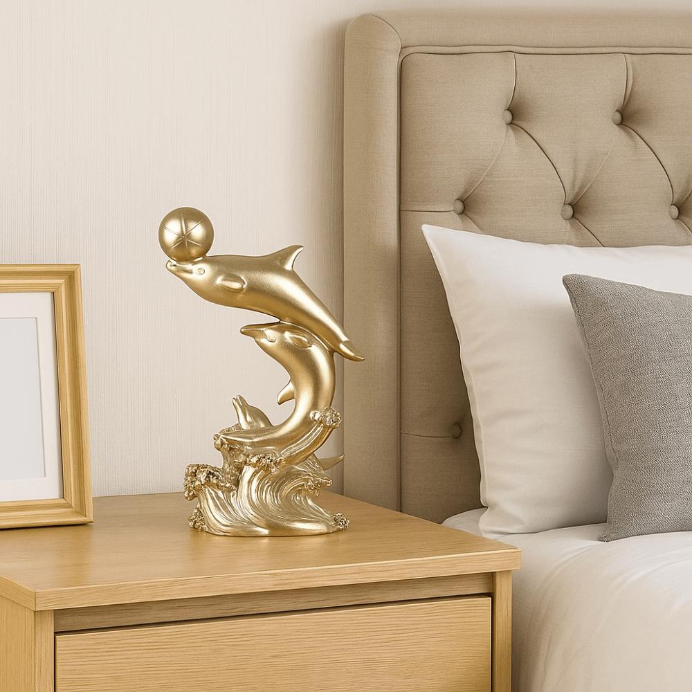 Ocean Figurines Resin Golden Dolphin Ornaments Mini Light Luxury Dolphin Statue Decorative Sea Animal Sculpture Gift