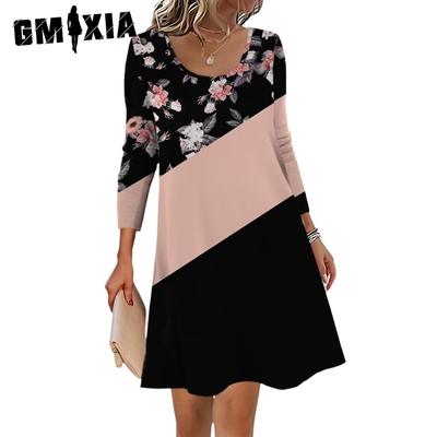 Women's Fashion Summer Spring Long Sleeve U-Neck Casual Dresses