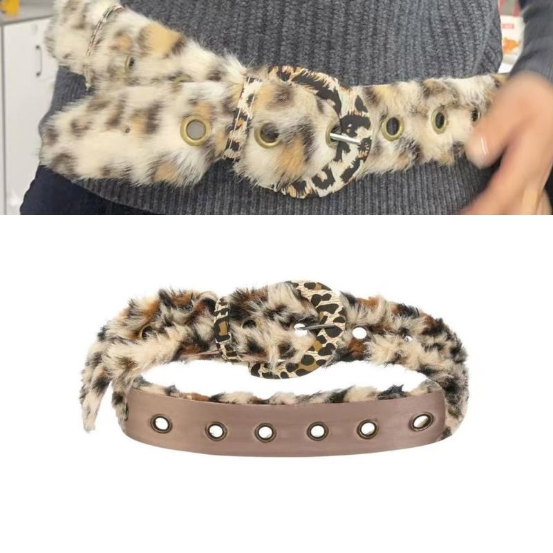 2000s Faux Furs Leopard Pattern Waist Belt Adjustable Waistband For Women And Teens Fashion Waist Decoration Accessory