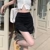 Adjustable Drawstring Black Pleated Bodycon Skirt for Women - Slimming High Waist Summer Midi Skirt 2025