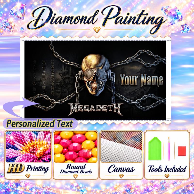 Megadeth 5D DIY Diamond Painting Custom Name Text, Full Drill Rhinestone Mosaic Art Home Gift