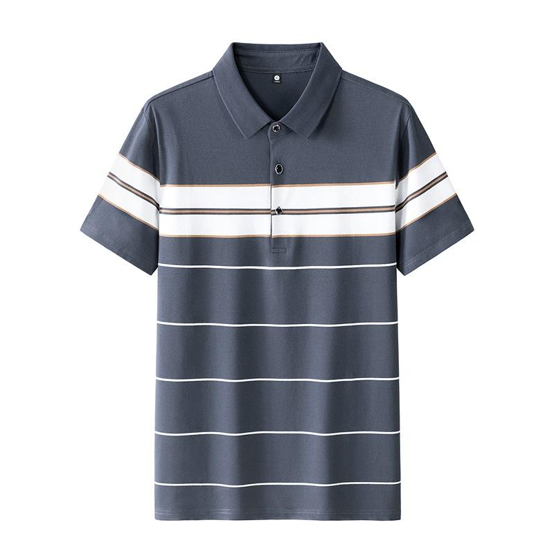 Men's and Women's Summer New Trendy Loose Clothes Trendy Brand Striped Couples Hong Kong Style Pure Cotton Short-sleeved T-shirt Lapel POLO Shirt