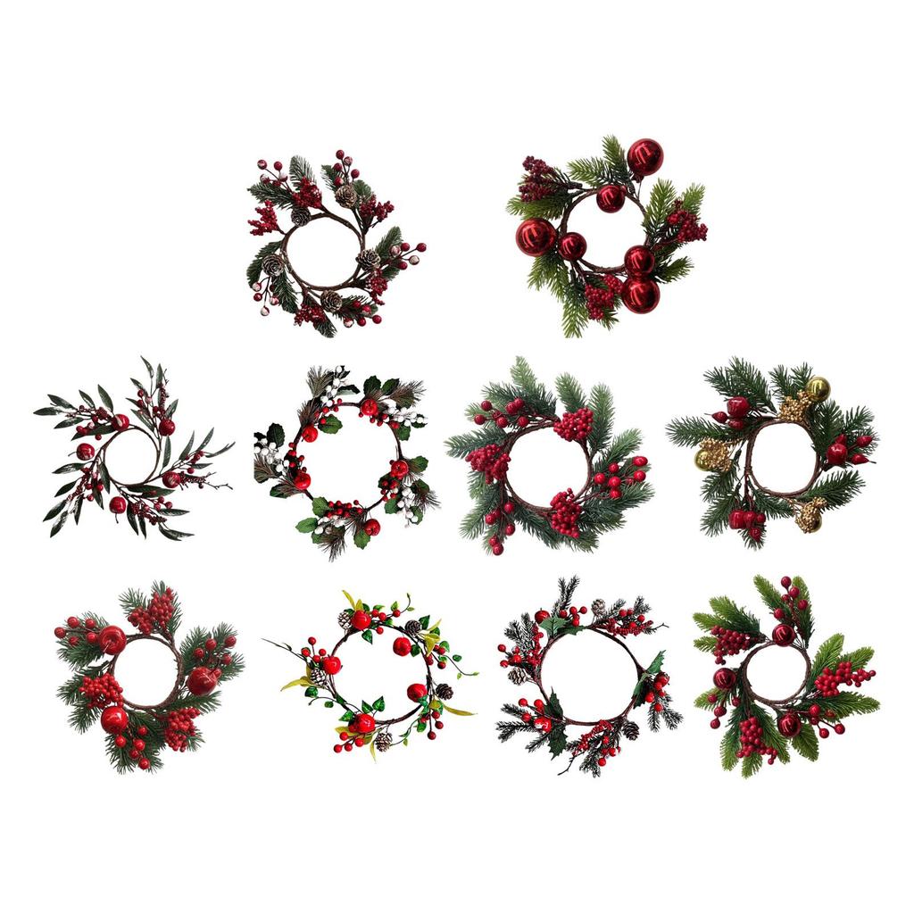 Christmas Candle Ring Decoration Holiday Handcrafted Farmhouse Decor Realistic with Red Berry Garland for Wall Birthday Decor