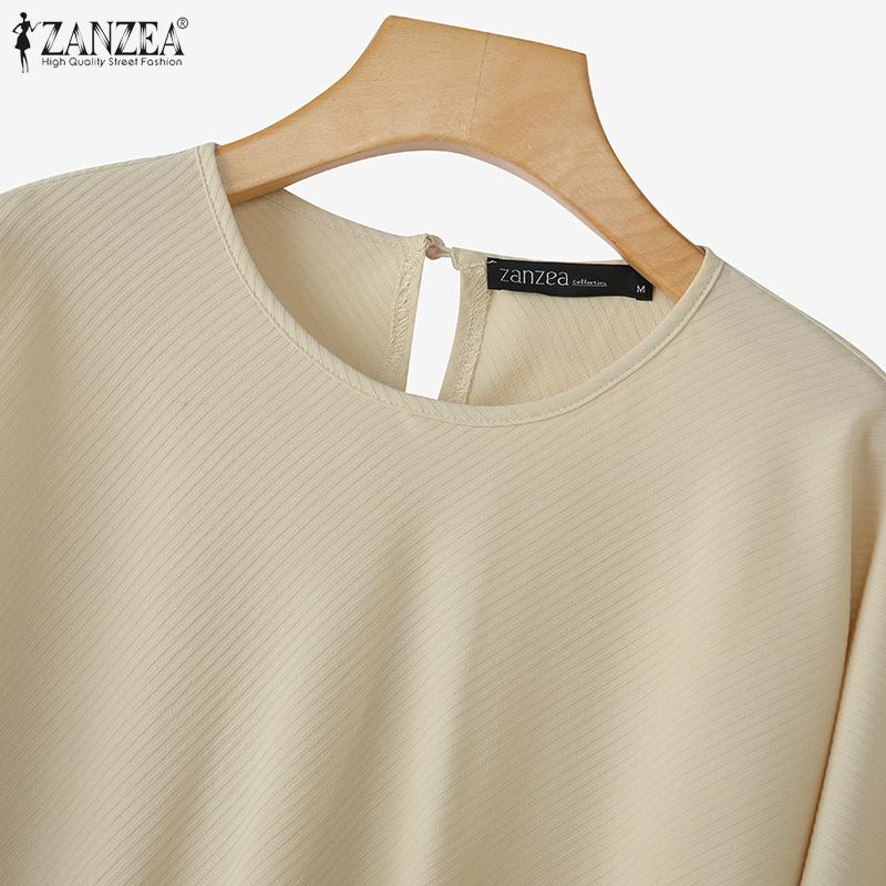 ZANZEA Lässige, lockere Bluse mit Rundhalsausschnitt und 3/4-Ärmeln für Damen