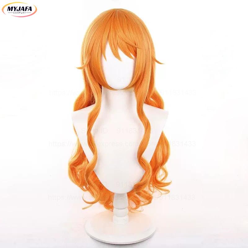 High Quality Nami Cosplay Wig 75cm Curly Wavy And Short Orange Heat Resistant Synthetic Hair Party Anime Nami Wigs + Wig Cap