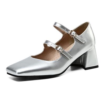 Women Mary Jane Summer New Elegant Mirror Leather Chunky Heels For Women Shoes For Women Black Heels