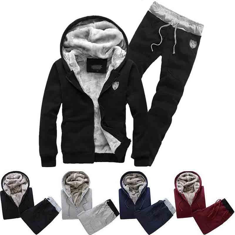 Trendy Men's Casual Thickened Fleece Hoodie Set With Stylish Hood And Zipper Closure