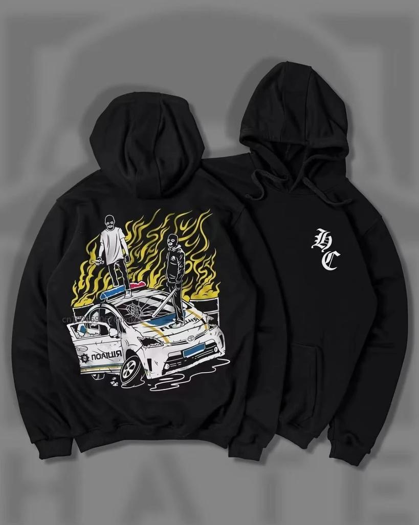 Solid Color Pullover Hoodie Men Women American Street Tide Personalized Pattern Printing Sports Hoodie Spring Loose Couple Tops