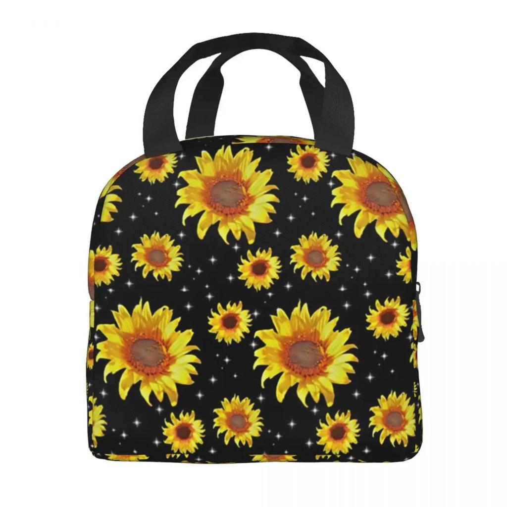 Sunflower With The Light Of Stars Insulated Lunch Tote Bag for Women Floral Cooler Thermal Food Lunch Box Kids School Children