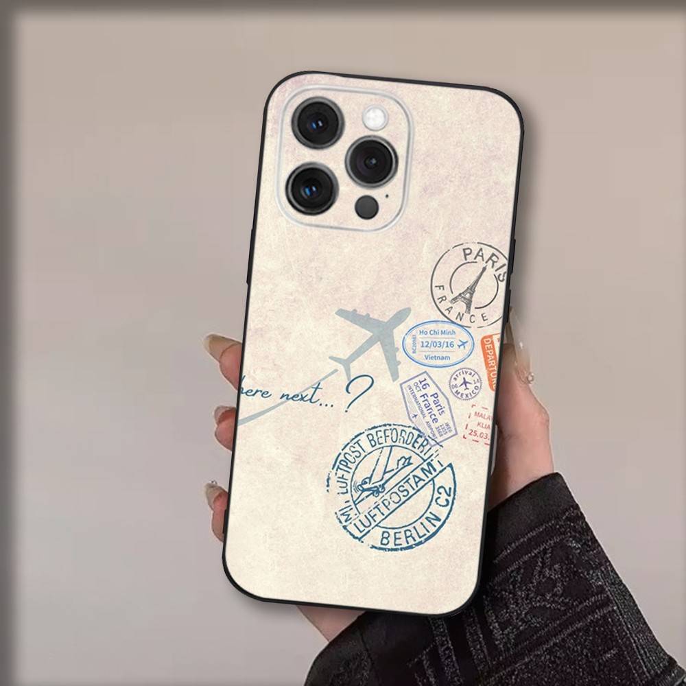 Travel Plan Phone Case For iPhone 17,16,15,14,13,12,11,Pro,Max,Plus,Air,X,XS,XR,SE,8,7,Mini,Soft Black Funda