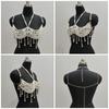 Catena da corpo con frange e perle finte alla moda, Bralette, Gioiello per il corpo con perline, Harness, Bustier, Top a reggiseno per costumi da bagno da donna