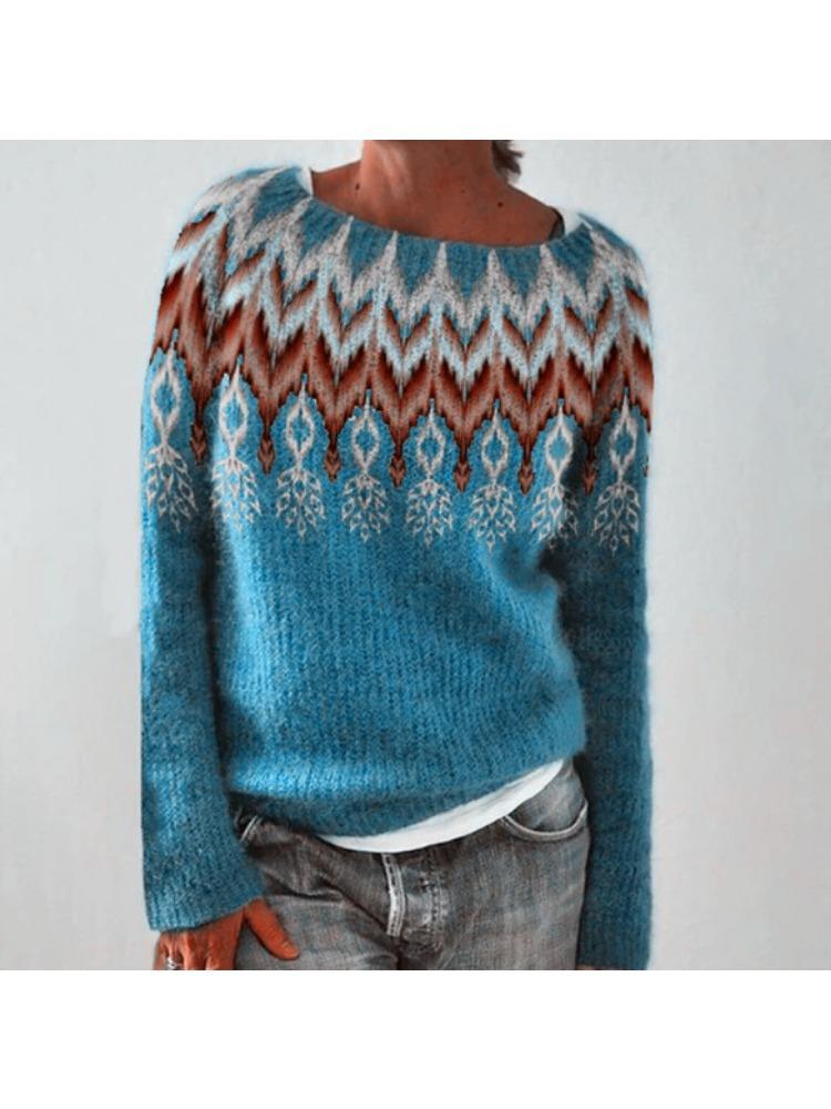 Women's Sweater Round Neck Colour Blocked Loose Fashion Pullover Knitwear Luxurious Relaxed-fit Slimming and Versatile Top