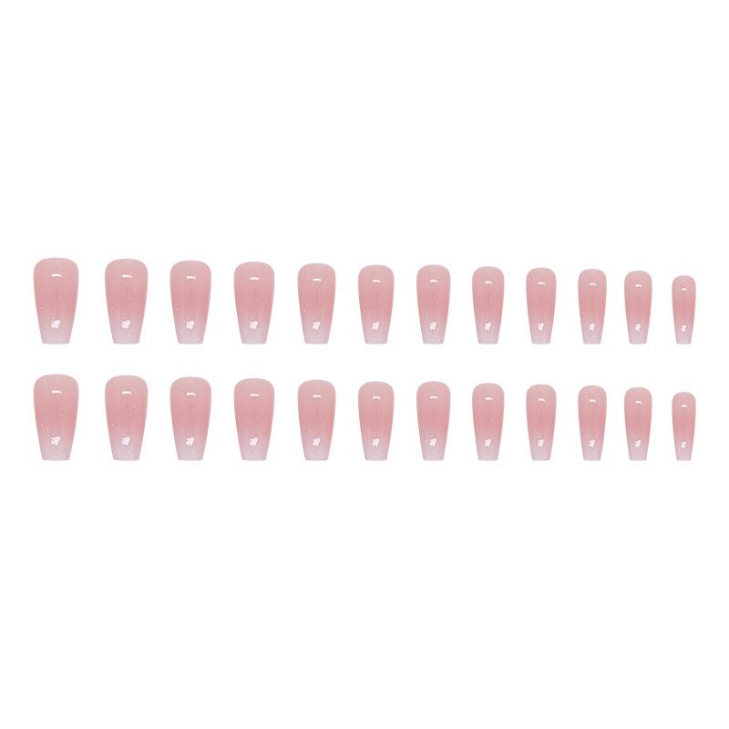 Medium-Length Baby Pink Gradient Glitter Ballerina False Nails - Sweet Fashion Art Pieces