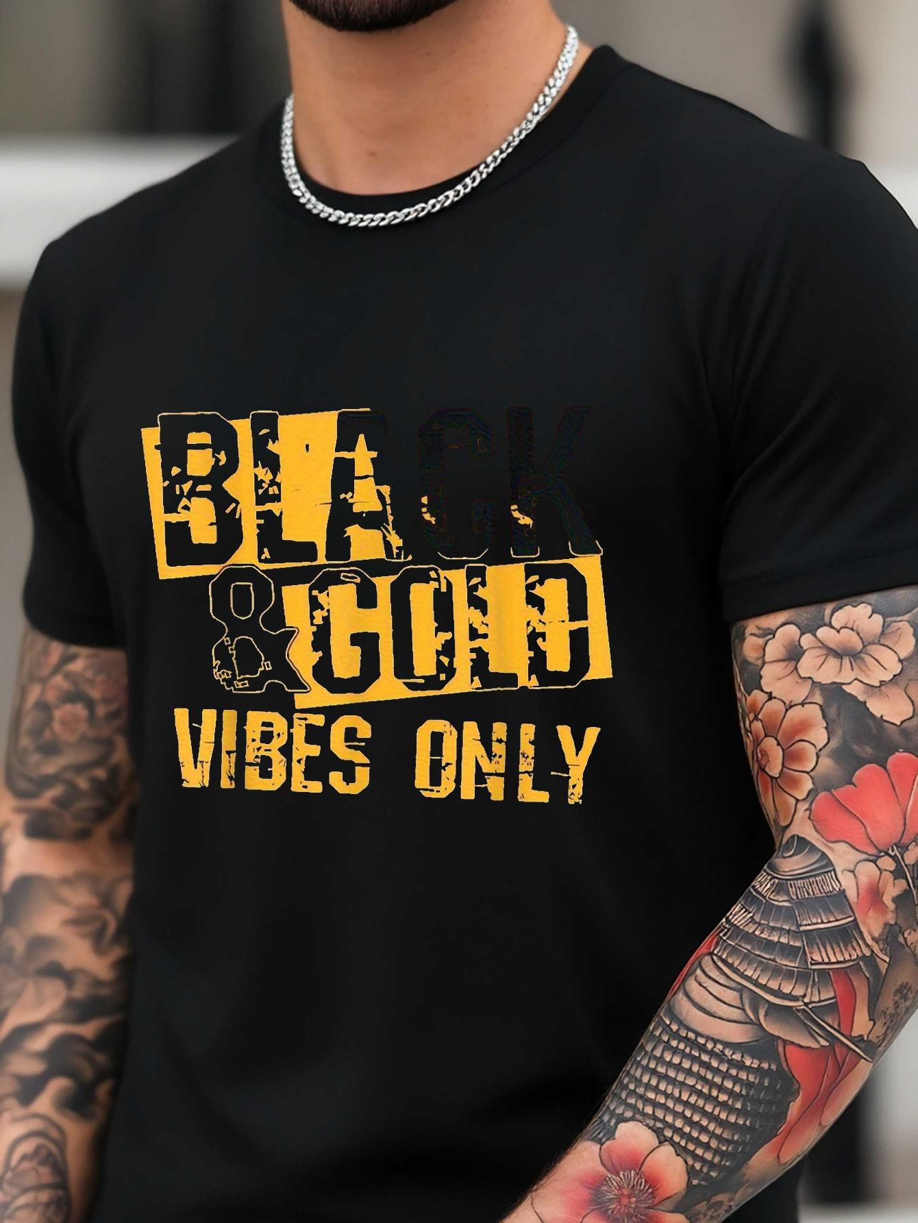 Black & Golden Vibes Only Graphic T-shirt - Cotton Blend S