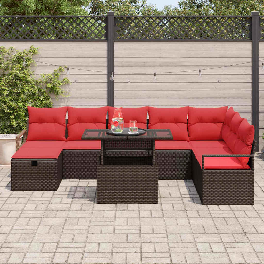 Garden Sofa Set with Cushions and Storage 9 pcs Poly Rattan