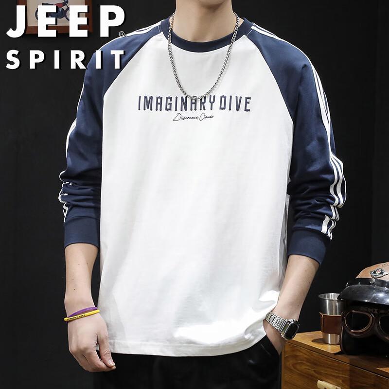 JEEP SPIRIT Men's Striped Round Neck Long Sleeve T-Shirt