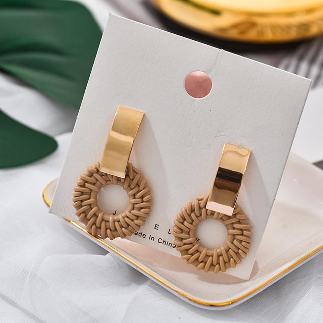Korea Bohemia Handmade Geometric Drop Earrings For Women Imitation Rattan Straw Weave Knit Vine Earring Vacation Party Jewelry