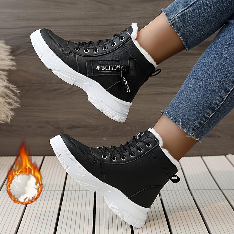 Botas de nieve de invierno para mujer cálidas y cómodas con cremallera lateral y forro polar, zapatos impermeables