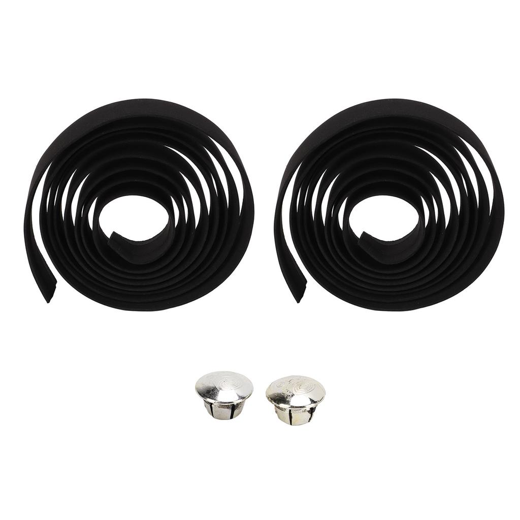 Road Bicycle Handlebar Wrap Tape with Silver Handle Plug EVA PU Antislip Shock Absorption for Mountain Bike Cycling