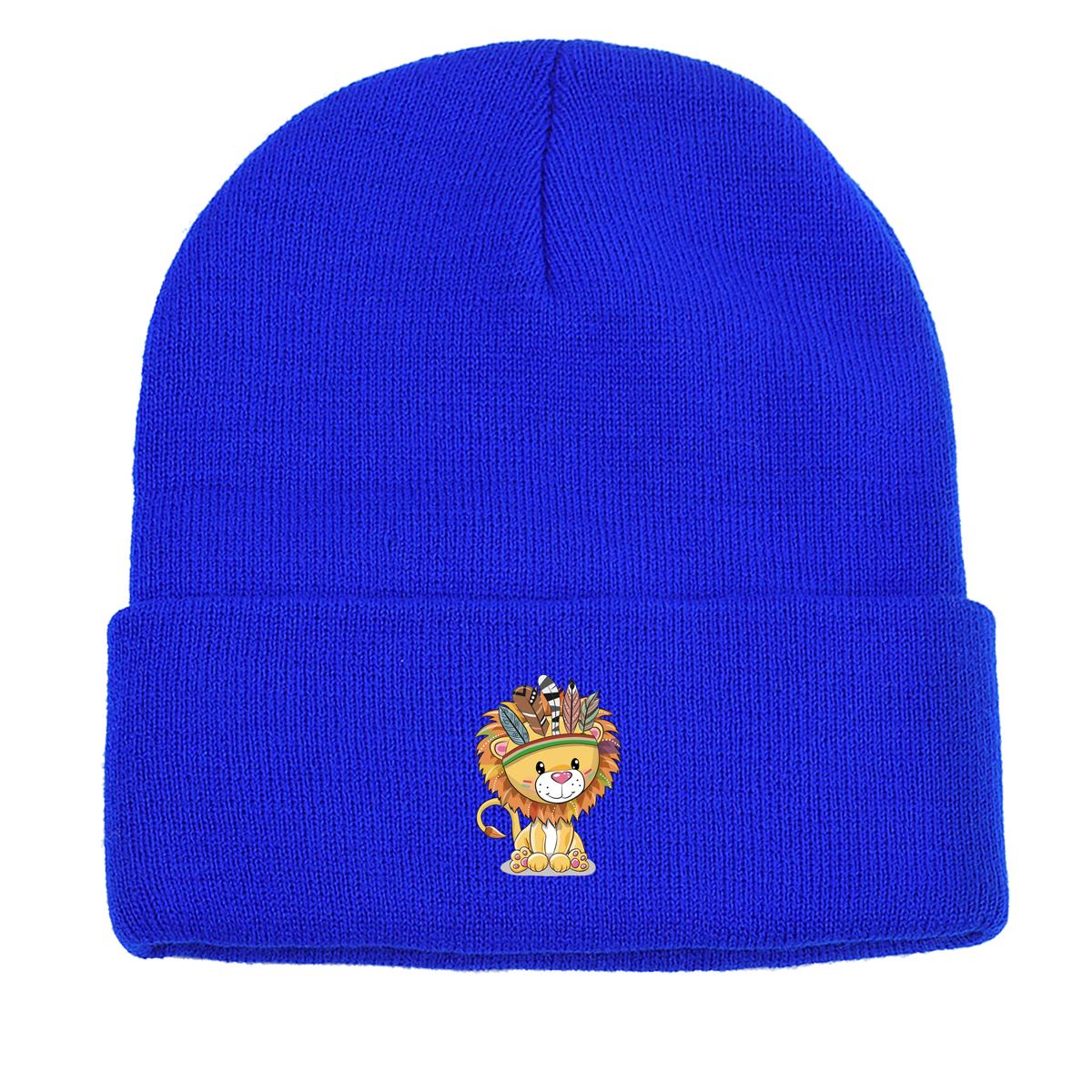 Осенне-зимняя шапка-бини с милым принтом льва — фото 10