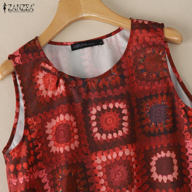 ZANZEA Women Casual Round Neck Loose Print Sleeveless Tank Tops