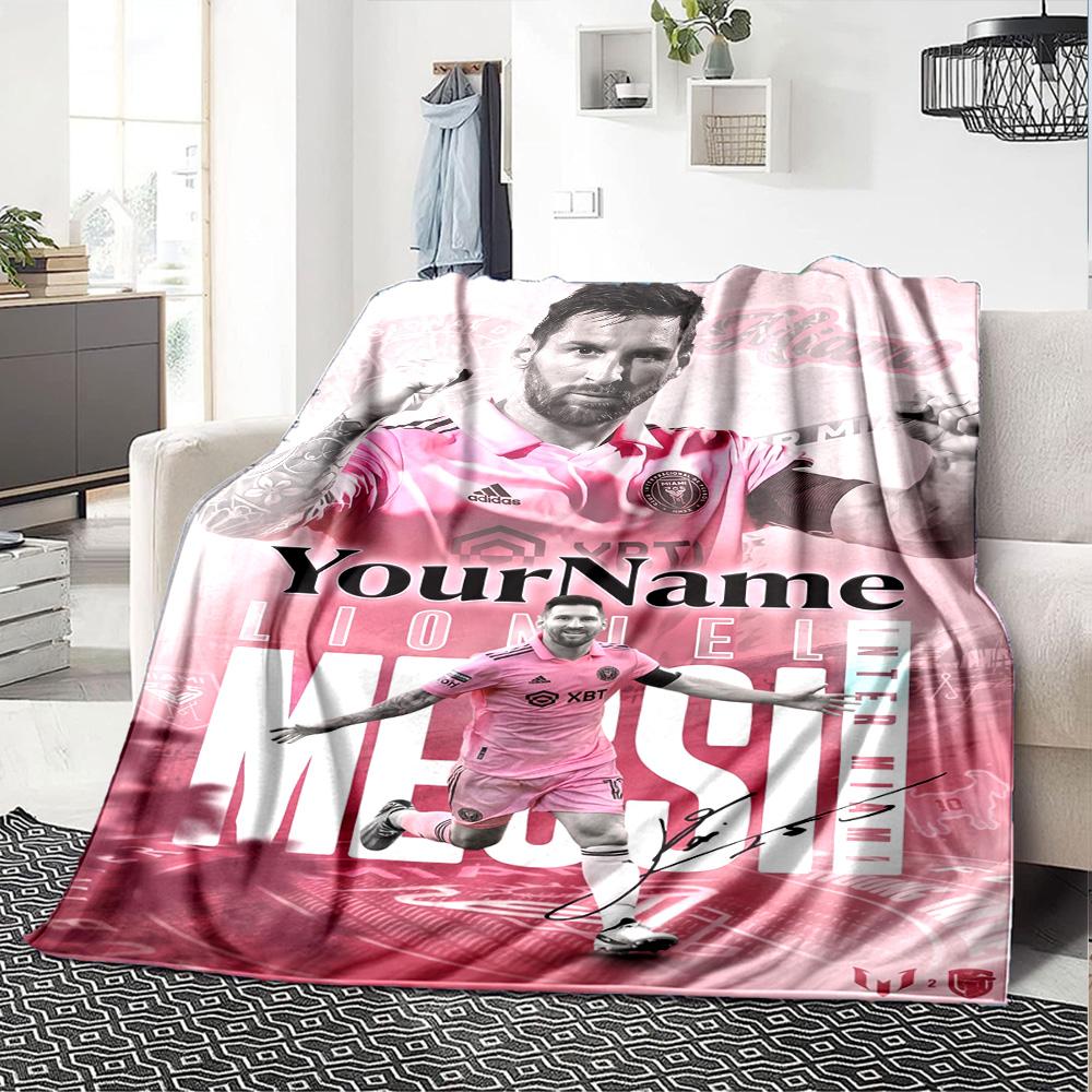 Messi Customize Your Name Blanket Cozy Customizable Blanket Ultra-Soft Great for Livingroom Chair Couch Picnics Ideal for All Seasons