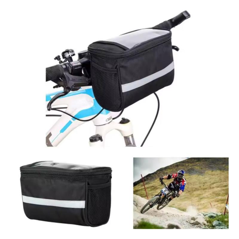 Bicycle Front Handlebar Bag Outdoor Cycling Bike Phone Mount Bags Bike MTB with Reflective Strip Front Bag Handlebar Bag