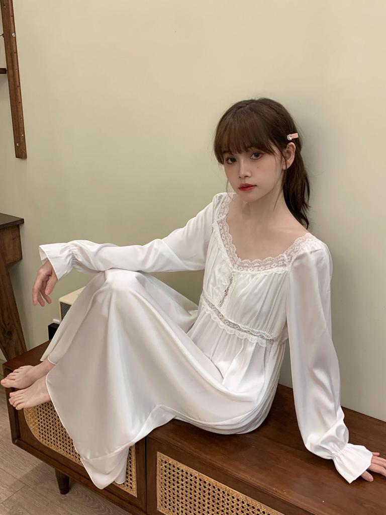 Spring and summer new pajamas fairy long dress French long nightdress princess style sweet loungewear court girl pajamas