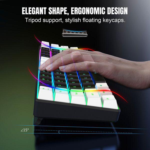 HXSJ Gaming Membrane Keyboard, 68 Keys, Detachable Cable, RGB Backlighting, White/Black, ABS Material.