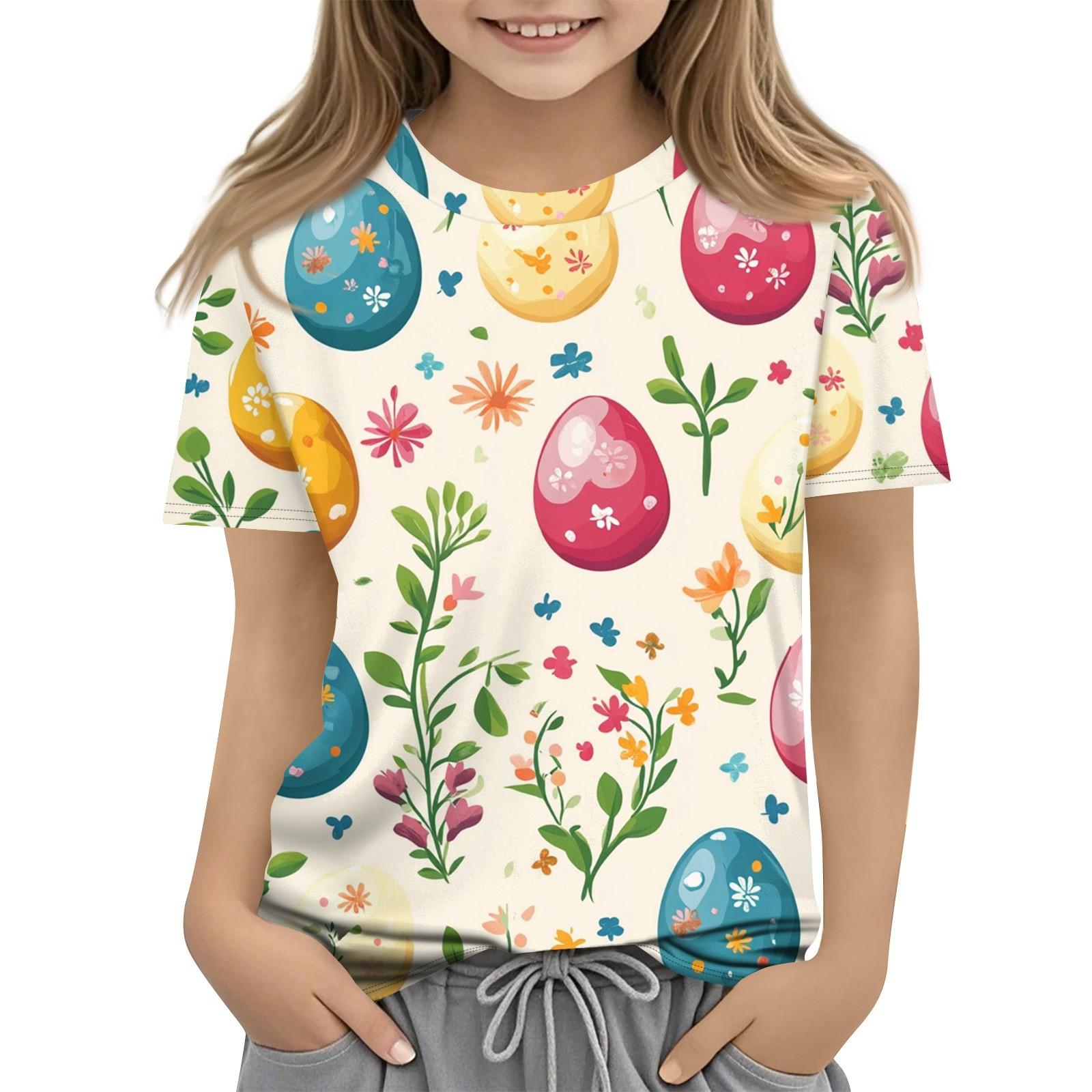 

Дитяча модна повсякденна футболка з пасхальним принтом і круглим вирізом з короткими рукавами 110 бежевий