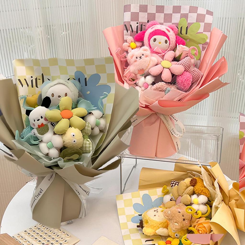 Cute Plush Bouquet Flower Bouquet Popular Gift for Entrance and Creative Gift for Home Includes Message Design Gift, Birthdays, Friends, Children,