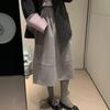 Women's Gray Wool Bud-Shaped A-Line Skirt - Autumn/Winter, Petite, Wide Hem
