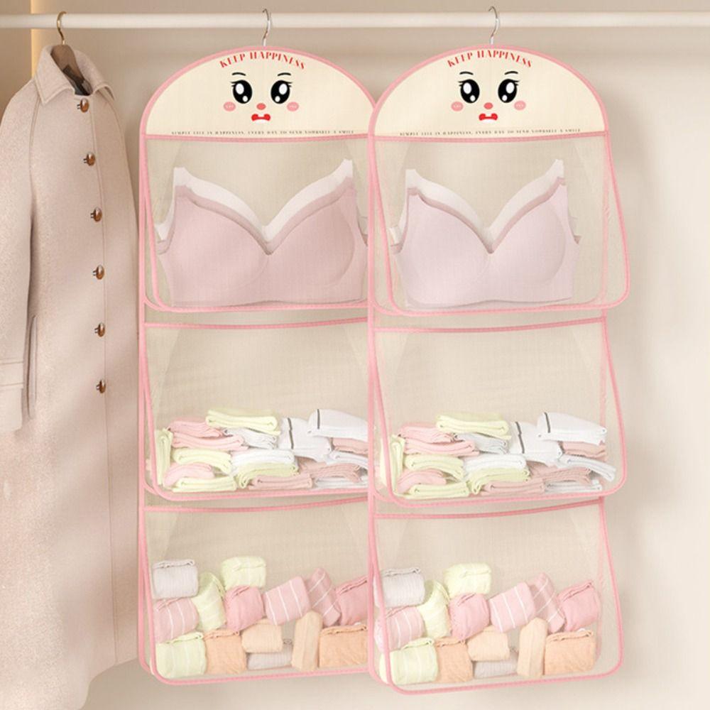 Durable 1/2/3Layer Underwear Storage Bag Large Capacity Multi-layer Socks Hanging Bag with Hanger Net Bag