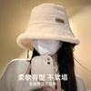 Plush bucket hat winter plush thickened warm hat women's big head circumference thin white fashion versatile bucket hat