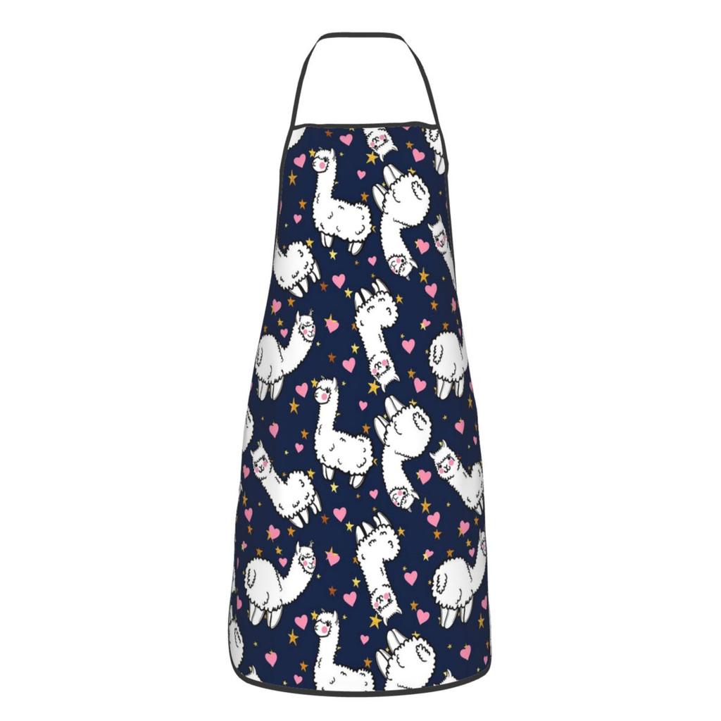 Cartoon Animal Style Watercolor Alpaca Pattern Apron Chef Cooking Tablier Bib Kitchen Cleaning Pinafore for Women Men Painting