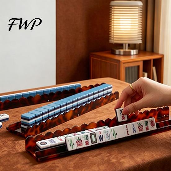 Mah Jongg Rack Mahjong with Detachable Magnetic Pusher, Scalloped Acrylic Set Tile Holder & Pusher Set, American Accessories