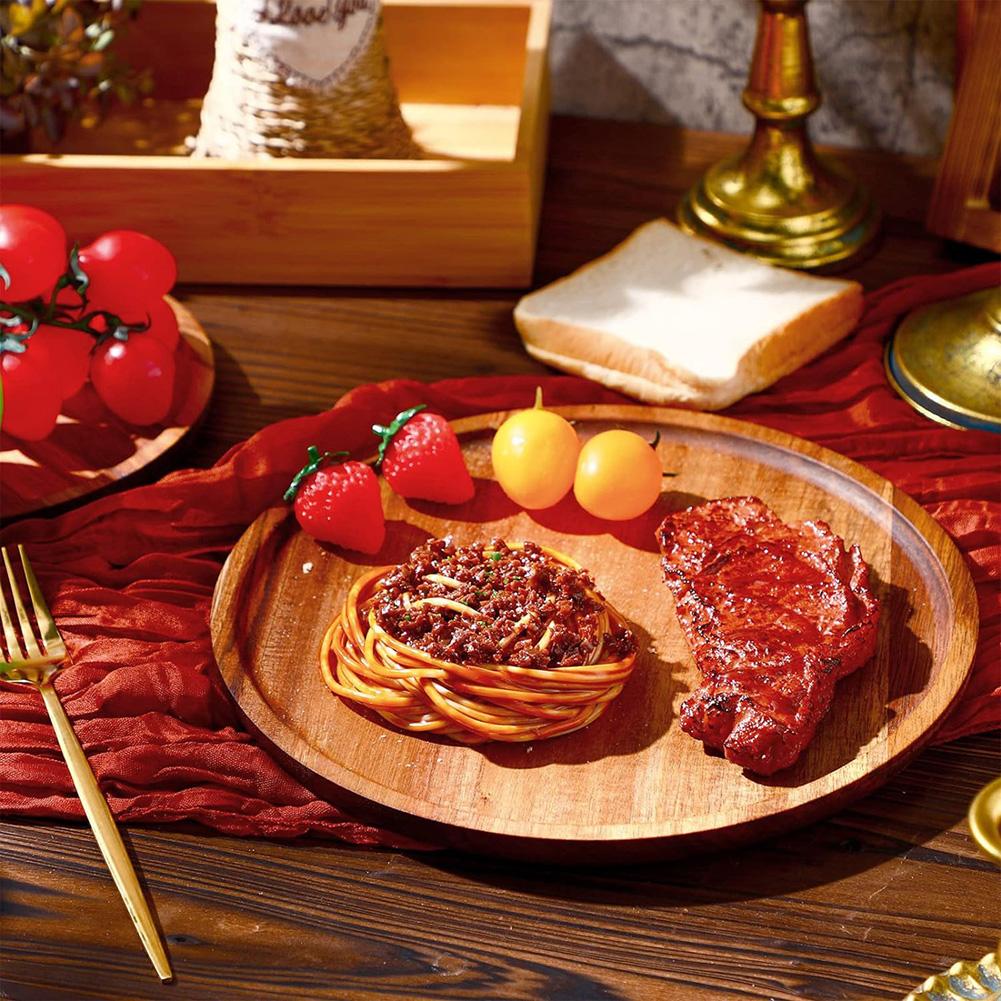 Natural Wooden Tray Round Serving Dinner Plates Sushi Dish For Food Fruit Dessert Bread Snack Platter Container Wood Tableware