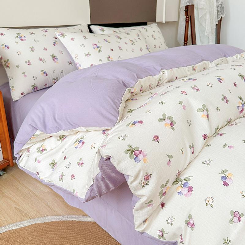 

Комплект из четырех предметов из стираного хлопка класса А, комплект из четырех предметов из хлопка в стиле Xiaozhu, простыня, пододеяльник, постельное белье, студенческий пододеяльник из трех предметов 1.2m bed sheet model-3PCS