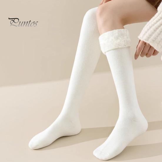 1 Pair Women Winter Socks Tihick Plush Over Knee Socks Anti-slip Solid Color Warm Thickened Stockings Warmth Socks for Various Occasions