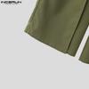 INCERUN Men Zip-up Elastic High Waist Trousers Casual Long Wide Legs Pants