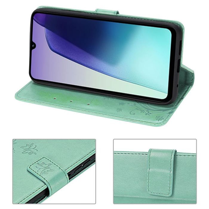 Coque et Verres de Protection - E.F.CONNECTION - pour Xiaomi Redmi 14C - Antichoc - Cuir PU - Motif Papillon Fleur