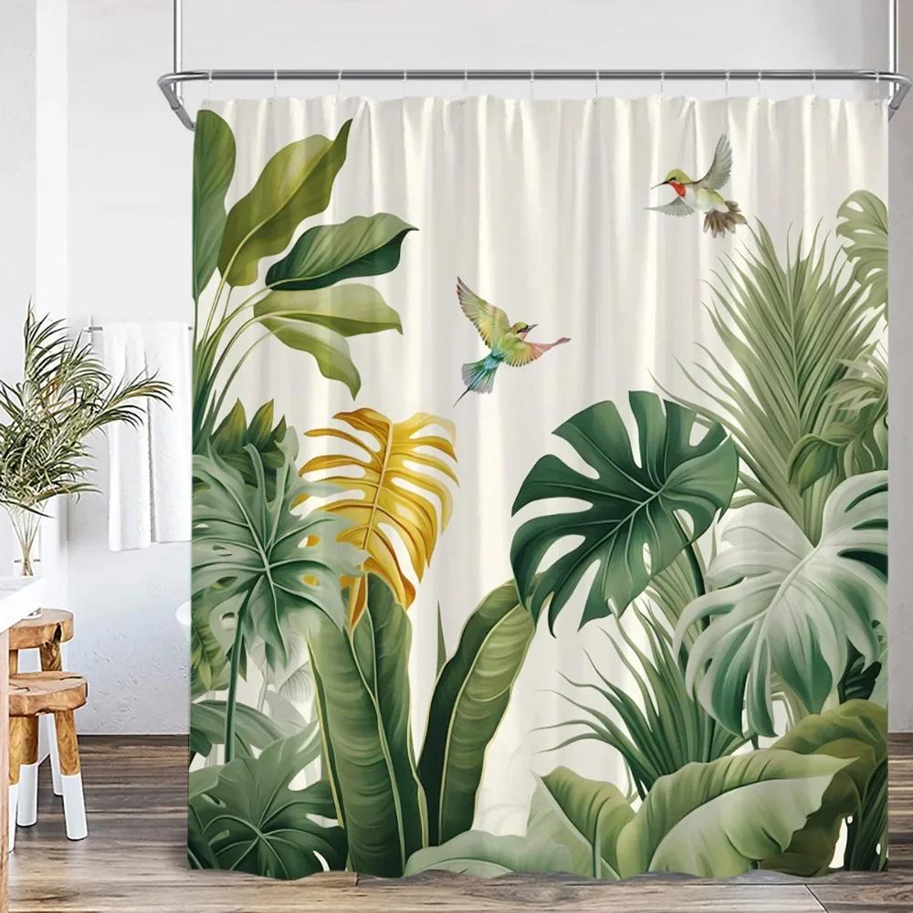 Nordic Modern Shower Curtain Tropical Leaves Monstera Shower Curtain Forest Green Leaves Plants Bathroom Decoration