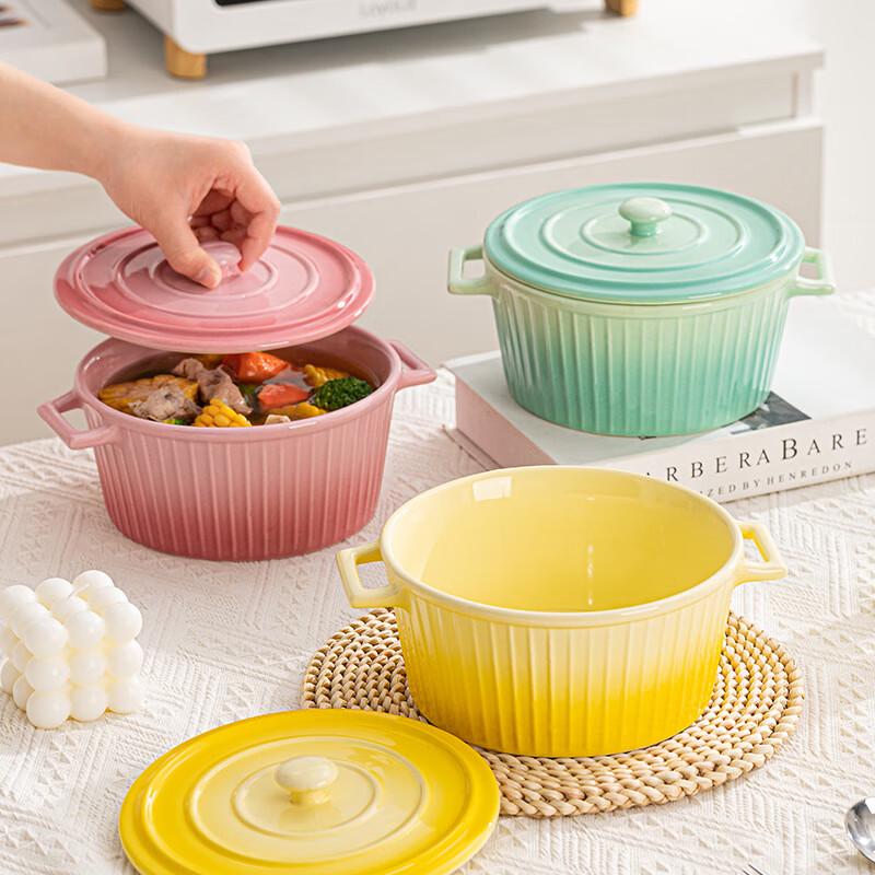 Perleson Ceramic Double-Handle Lidded Soup Noodle Bowl