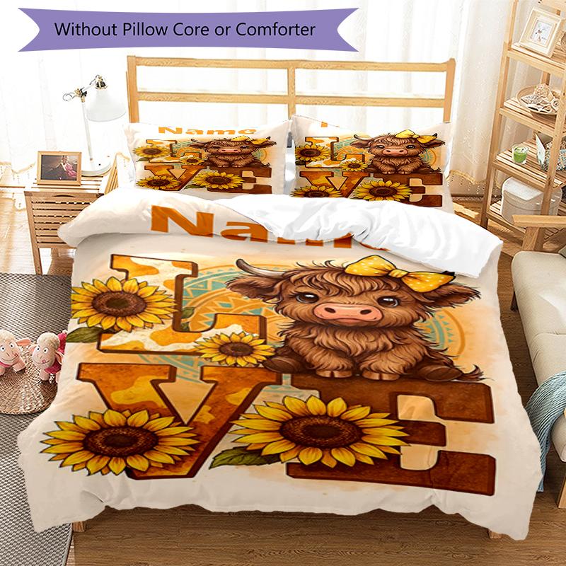 3pcs Custom Name Cow Bedding Set Duvet Cover Closure Includes 1 Duvet Cover & 2 Pillowcases, Soft and Comfortable for All Seasons.