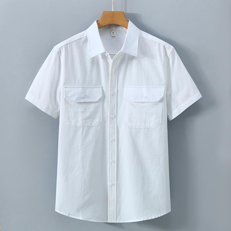 Men's Summer White Casual Double Pocket Cotton Shirt