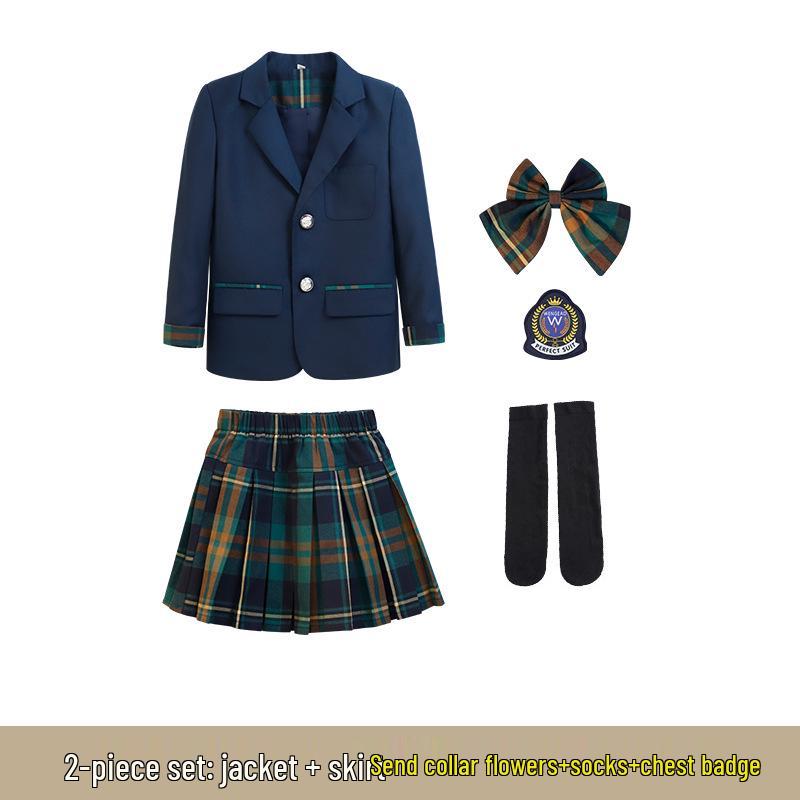 British Style Formal Plaid School Uniform Set for Girls