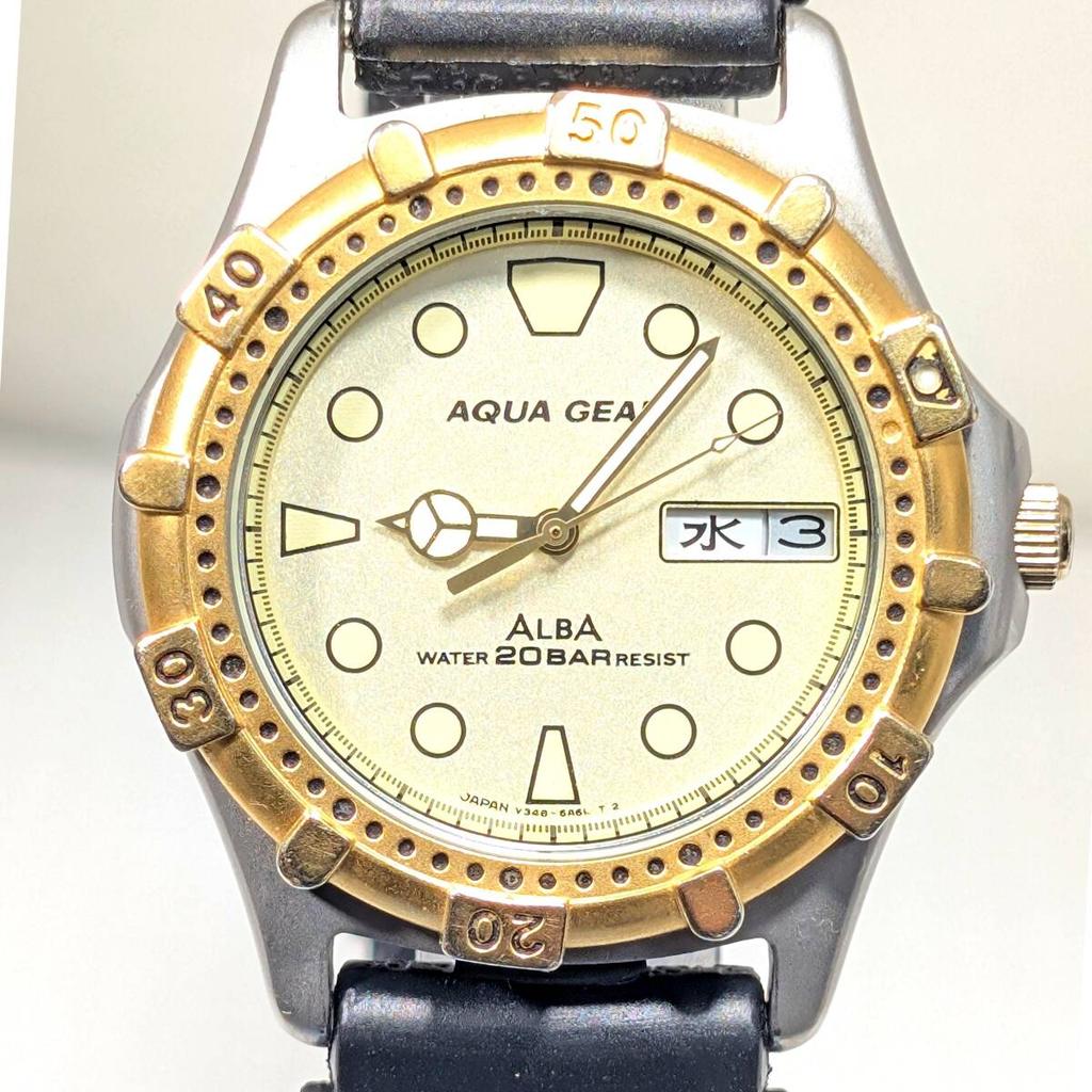 SEIKO ALBA AQUA GEAR Battery and Strap Working Men's Watch, Replaced, Condition, I-20