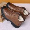 Men's Genuine Cowhide Leather and Fur Winter Snow Boots - Warm, Non-Slip, Plush Lining